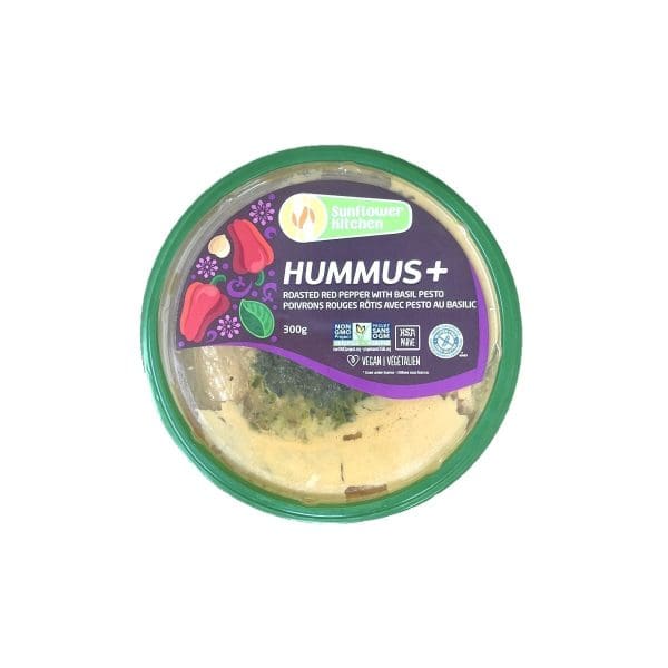 Sunflower Kitchen Hummus + Roasted Red Pepper with Basil Pesto (300g)